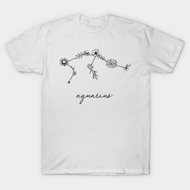 Aquarius Zodiac Wildflower Constellation T-Shirt by aterkaderk